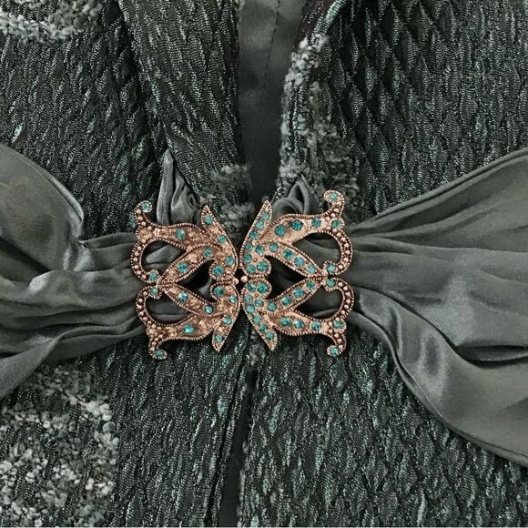 Marisa K Textured Shimmer Evening Crop Jacket Teal Size Small - Picture 3 of 5